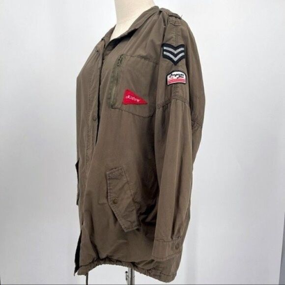 Zara woman olive green long military jacket size small BoxV patches - Picture 1 of 8